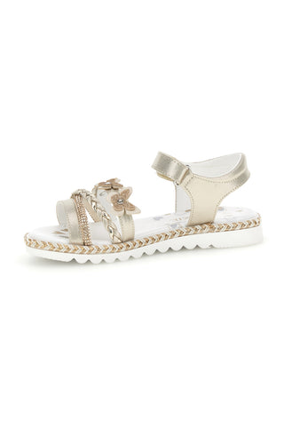 Sandali beige con strappo in velcro e applicazioni floreali Grazie girl 15022