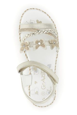 Sandali beige con strappo in velcro e applicazioni floreali Grazie girl 15022