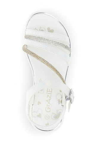 Sandali bianchi con strass e cinturino alla caviglia Grazie girl 15102