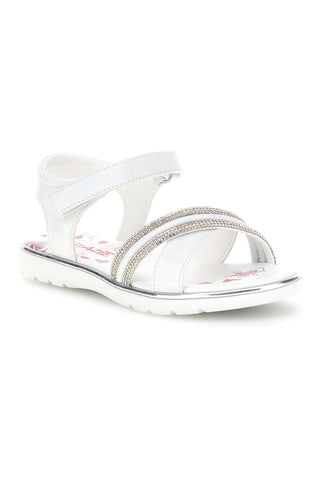 Weiße Sandalen mit glänzenden Details auf der Vorderseite Thank you girl 15103