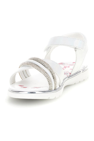 Weiße Sandalen mit glänzenden Details auf der Vorderseite Thank you girl 15103