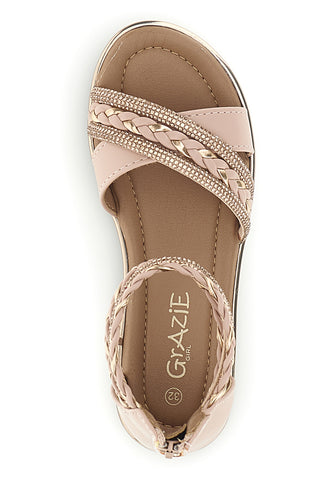 Sandali rosa con fasce incrociate glitter e cerniera Grazie girl 15023