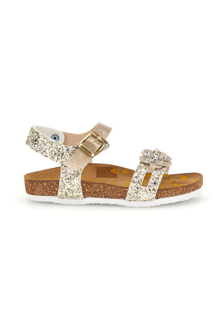 Goldfarbene Sandalen aus echtem Leder mit Glitzer Pittarello bio 257A007SR