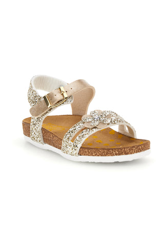 Goldfarbene Sandalen aus echtem Leder mit Glitzer Pittarello bio 257A007SR