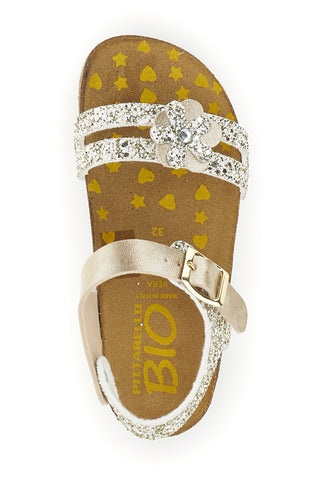 Goldfarbene Sandalen aus echtem Leder mit Glitzer Pittarello bio 257A007SR