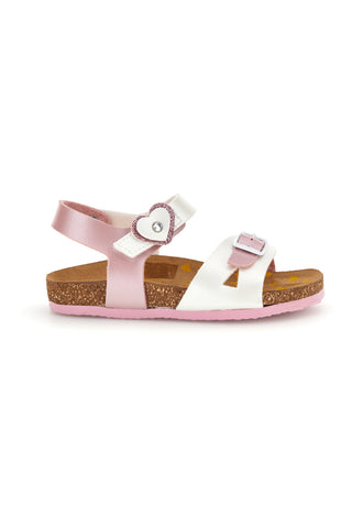 Sandali rosa bianchi con fibbia e cinturino cuore Pittarello bio 257A187SR