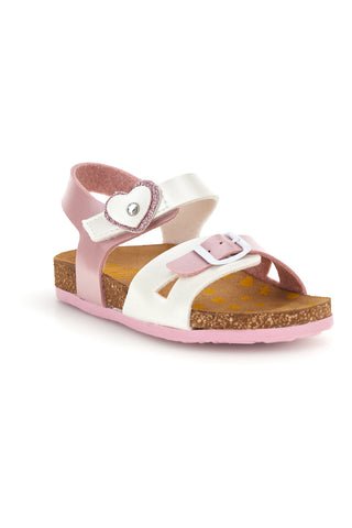 Sandali rosa bianchi con fibbia e cinturino cuore Pittarello bio 257A187SR