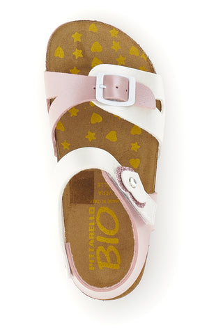Sandali rosa bianchi con fibbia e cinturino cuore Pittarello bio 257A187SR