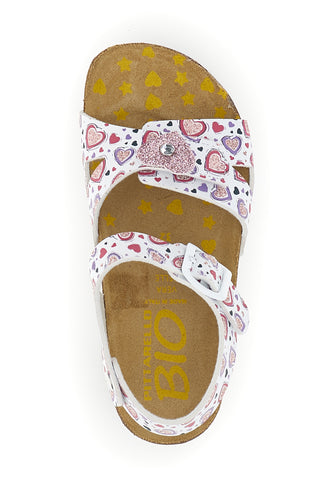 Weiße Sandalen mit rosa Herzchen-Print Pittarello bio 257A743SR