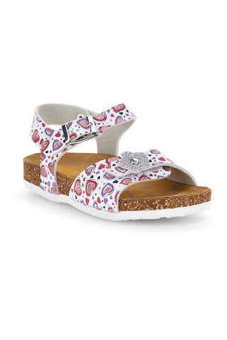Weiße Sandalen mit rosa Herzchen-Print Pittarello bio 257A112SR