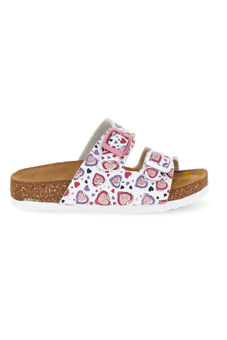 Weiße Hausschuhe mit rosa Herzdruck Pittarello bio 257A206SR
