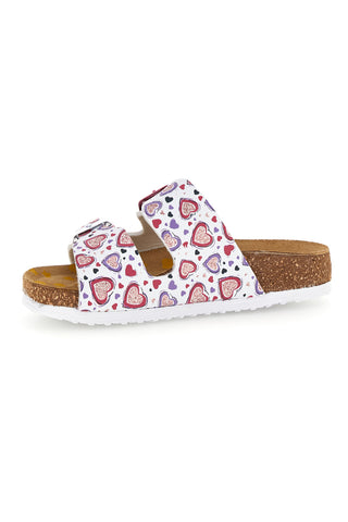 Weiße Hausschuhe mit rosa Herzdruck Pittarello bio 257A206SR