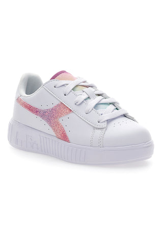 Weiße Turnschuhe mit rosa Glitzerlogo Diadora Game Step Glow Ps
