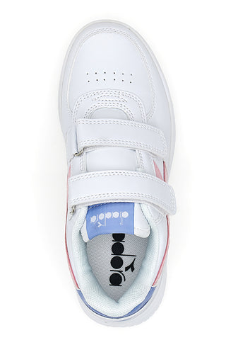 Weiße Turnschuhe mit rosafarbenem Diadora Raptor Low PS-Logo
