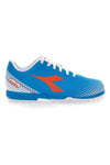 Hellblaue Kunstrasen-Fußballschuhe mit orangefarbenem Diadora Pichichi 6 Tf Jr-Logo