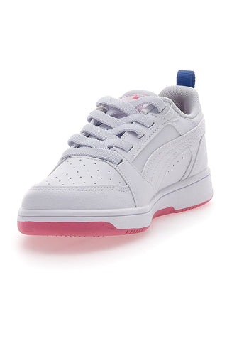Weiße und rosa Turnschuhe mit Seitenband Puma Rebound V6 Lo Deep Ac Ps