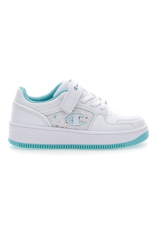 Weiße und blaue Turnschuhe mit Plateau Champion Rebound Abstract G Ps
