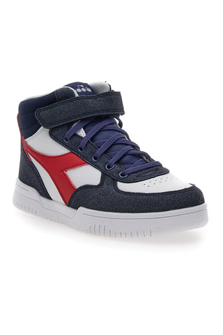 Weiße und blaue Mid-Cut-Sneaker mit seitlichem Reißverschluss DIADORA MID RAPTOR PS