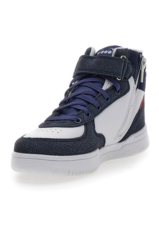 Weiße und blaue Mid-Cut-Sneaker mit seitlichem Reißverschluss DIADORA MID RAPTOR PS