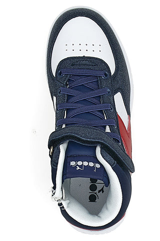 Weiße und blaue Mid-Cut-Sneaker mit seitlichem Reißverschluss DIADORA MID RAPTOR PS