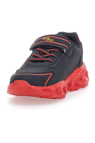 Schwarze Sneakers mit seitlicher roter Flamme und Lichtern Pitt Kids K22886