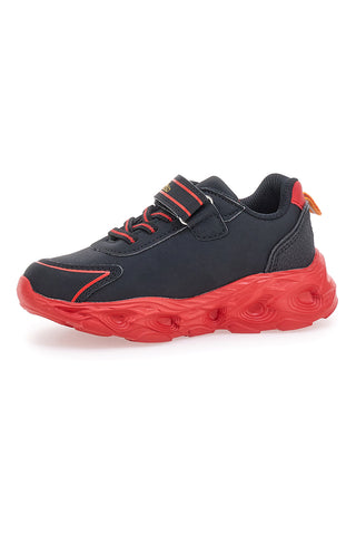 Schwarze Sneakers mit seitlicher roter Flamme und Lichtern Pitt Kids K22886