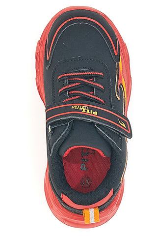 Sneakers Nere con Fiamma Rossa Laterale e Luci Pitt Kids K22886