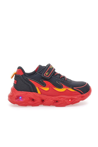 Schwarze Sneakers mit seitlicher roter Flamme und Lichtern Pitt Kids K22886