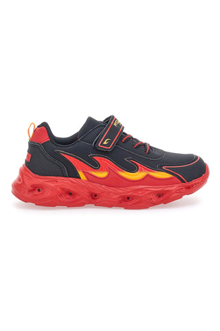 Schwarze Sneakers mit seitlicher roter Flamme und Lichtern Pitt Kids K22886