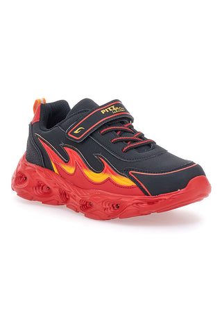 Schwarze Sneakers mit seitlicher roter Flamme und Lichtern Pitt Kids K22886