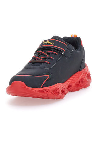 Schwarze Sneakers mit seitlicher roter Flamme und Lichtern Pitt Kids K22886