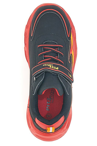 Schwarze Sneakers mit seitlicher roter Flamme und Lichtern Pitt Kids K22886