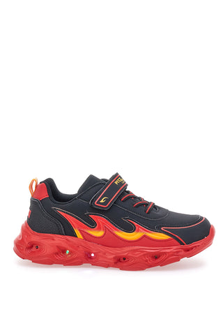Schwarze Sneakers mit seitlicher roter Flamme und Lichtern Pitt Kids K22886