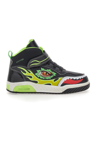 Schwarze Sneakers mit buntem Aufdruck und Lichtern Pitt Kids K211020