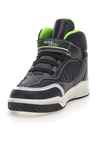 Schwarze Sneakers mit buntem Aufdruck und Lichtern Pitt Kids K211020
