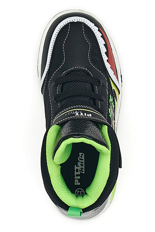Schwarze Sneakers mit buntem Aufdruck und Lichtern Pitt Kids K211020