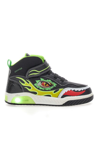Schwarze Sneakers mit buntem Aufdruck und Lichtern Pitt Kids K211020