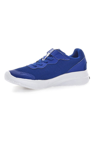 Blaue Sneakers mit weißem Logo und NEW BALANCE-Klettverschluss