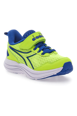 Fluoreszierende gelbe und blaue Sneakers mit Klettverschluss und elastischen Schnürsenkeln Diadora Snipe 2 JR
