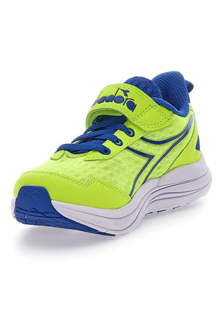 Fluoreszierende gelbe und blaue Sneakers mit Klettverschluss und elastischen Schnürsenkeln Diadora Snipe 2 JR
