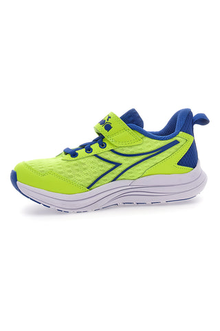 Fluoreszierende gelbe und blaue Sneakers mit Klettverschluss und elastischen Schnürsenkeln Diadora Snipe 2 JR