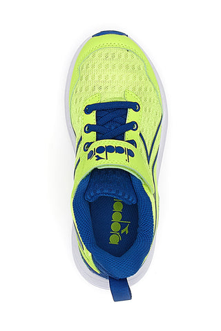 Fluoreszierende gelbe und blaue Sneakers mit Klettverschluss und elastischen Schnürsenkeln Diadora Snipe 2 JR