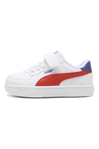 Weiße Sneakers mit rotem Seitenlogo und Klettverschluss Puma Caven 2.0 AC+ Inf