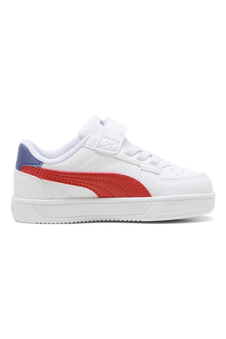 Weiße Sneakers mit rotem Seitenlogo und Klettverschluss Puma Caven 2.0 AC+ Inf