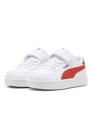 Weiße Sneakers mit rotem Seitenlogo und Klettverschluss Puma Caven 2.0 AC+ Inf