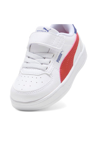 Weiße Sneakers mit rotem Seitenlogo und Klettverschluss Puma Caven 2.0 AC+ Inf