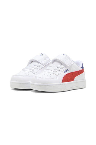 Weiße Sneakers mit rotem Seitenlogo und Klettverschluss Puma Caven 2.0 AC+ Inf