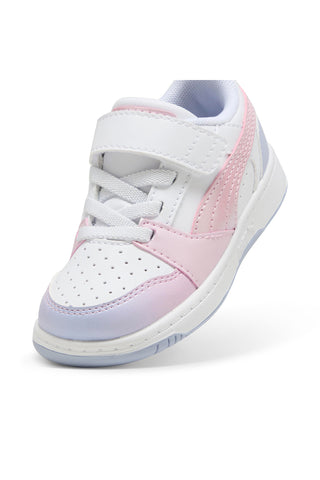 Weiße und rosafarbene Puma Rebound V6 Lo Blurry Dreams AC+ Inf-Sneaker