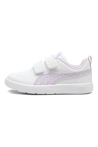 Weiße Sneakers mit lila Tupfendetails und Klettverschluss PUMA Courtflex V3 Dotty V PS
