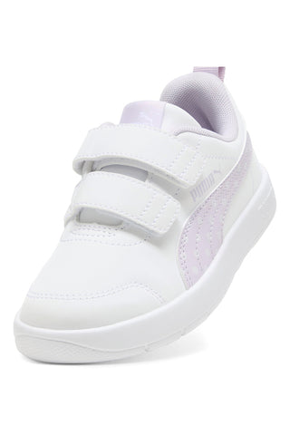 Weiße Sneakers mit lila Tupfendetails und Klettverschluss PUMA Courtflex V3 Dotty V PS